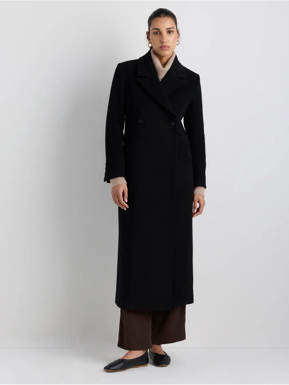Quince Wool Cashmere Tailored Long Coat in Black Size Medium 374